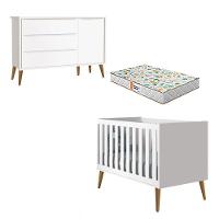 Berço Americano E Cômoda Infantil 1 Porta Theo Branco Pés Amadeirados Com Colchão Gazin - Reller - 1
