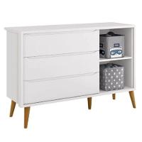 Berço Americano E Cômoda Infantil 1 Porta Theo Branco Pés Amadeirados Com Colchão Gazin - Reller - 2