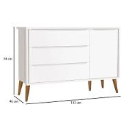 Berço Americano E Cômoda Infantil 1 Porta Theo Branco Pés Amadeirados Com Colchão Gazin - Reller - 3