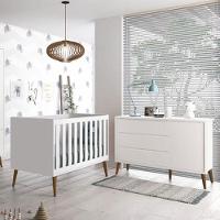 Berço Americano E Cômoda Infantil 1 Porta Theo Branco Pés Amadeirados Com Colchão Gazin - Reller
