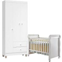 Berço Americano Mirelle E Guarda Roupa Ternura Baby 3 Portas Branco Brilho - Incorplac - 1