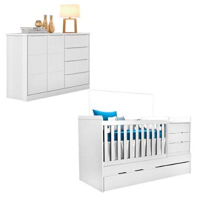 Berço Multifuncional Cleo com Cômoda Blenda 2 Portas 4 Gavetas MDF Branco Phoenix Baby