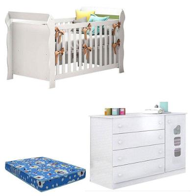 Berço Americano e Cômoda Infantil Lara e Lívia 1 Porta 4 Gavetas MDF MDP 154 cm Branco Phoenix