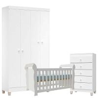 Quarto De Bebê 4 Portas Com Gaveteiro Ternura Baby E Berço Lara Branco Brilho - Incorplac - 1