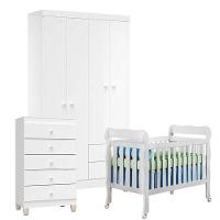 Quarto De Bebê 4 Portas Com Gaveteiro Ternura Baby E Berço Lila Branco Brilho - Incorplac - 1