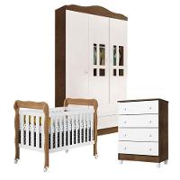 Quarto De Bebê Ariel 3 Portas Com Gaveteiro E Berço Americano Lila Branco Acetinado Amadeirado - 1