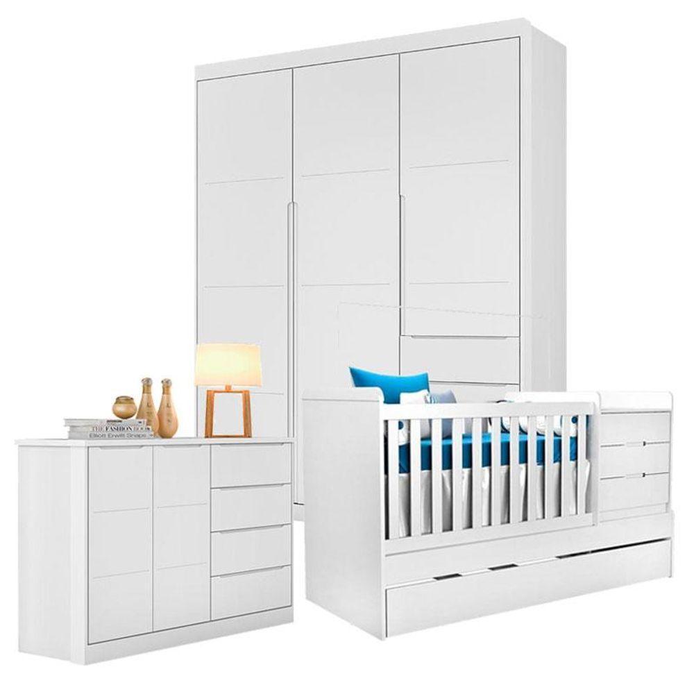 Quarto De Bebê Blenda Com Berço Multifuncional Cleo Branco Acetinado - Phoenix - 1