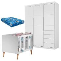 Berço Americano Ludmila E Guarda Roupa Blenda Branco Acetinado Com Colchão - Phoenix - 1