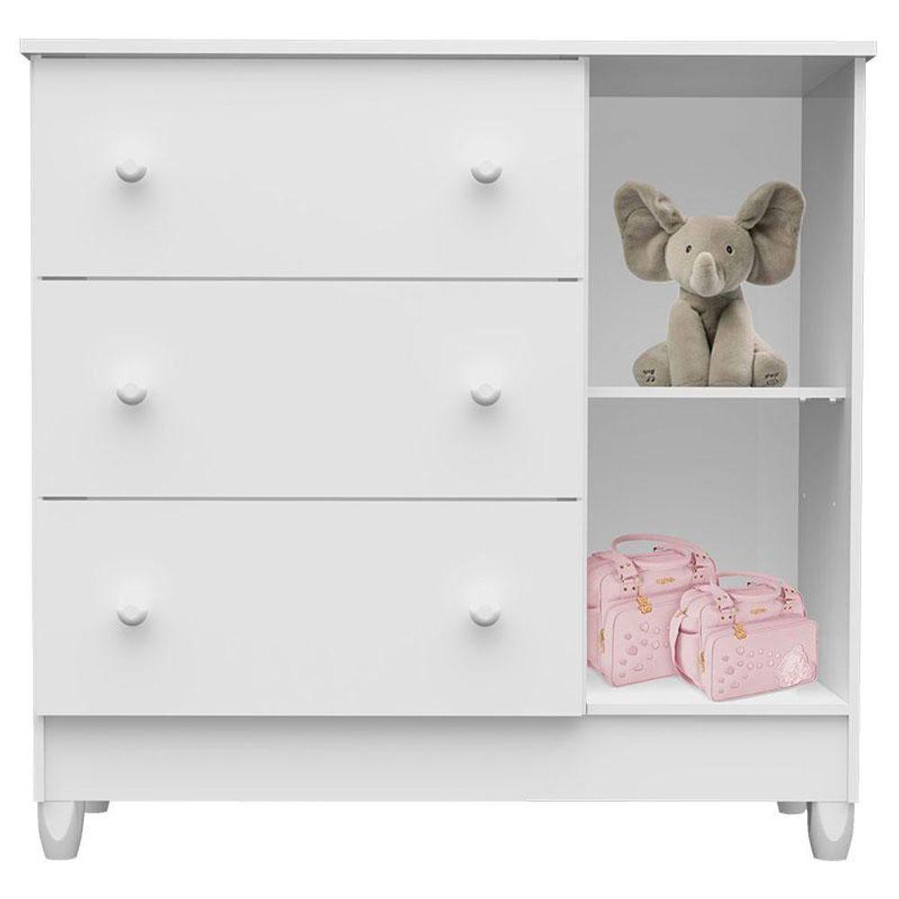 Quarto De Bebê Mariah 3p Com Berço Lila Branco Brilho Com Colchão - Carolina - 4