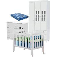 Quarto De Bebê Mariah 3p Com Berço Lila Branco Brilho Com Colchão - Carolina - 1