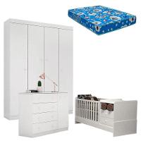 Quarto De Bebê Helena Com Berço Multifuncional Selena Com Colchão Phisical Branco Brilho - Phoenix - 1