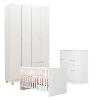 Quarto De Bebê Louise 4 Portas Com Berço Doce Sonho 100 Branco Brilho - Ajl - 1