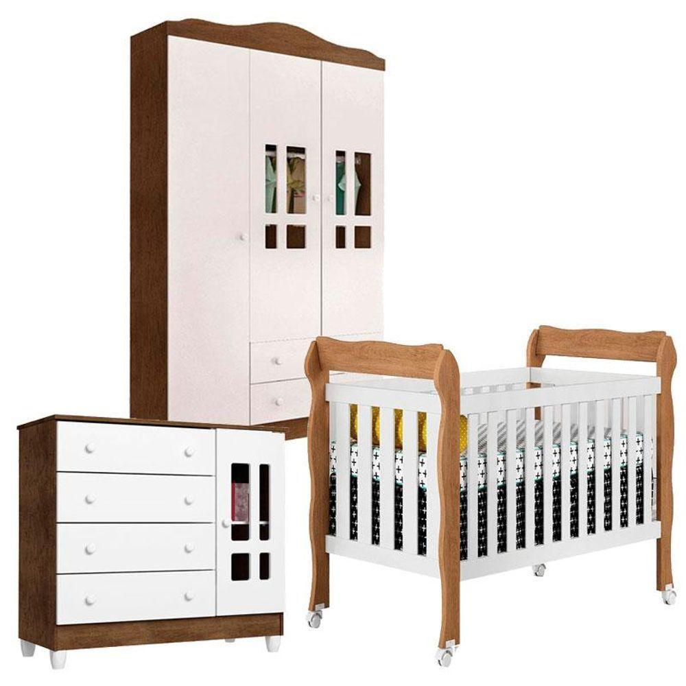 Quarto De Bebê Ariel 3 Portas Com Berço Americano Lila Branco Acetinado Amadeirado - Carolina - 1