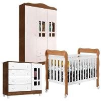 Quarto De Bebê Ariel 3 Portas Com Berço Americano Lila Branco Acetinado Amadeirado - Carolina - 1