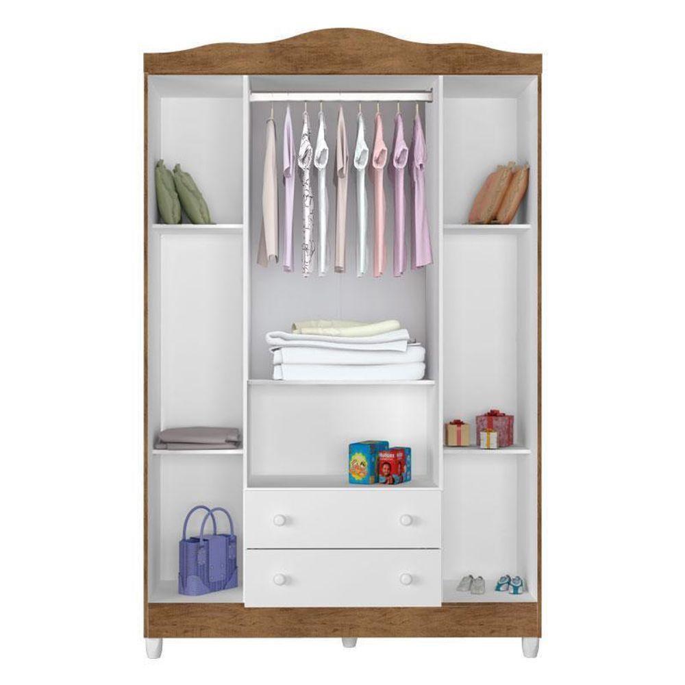 Quarto De Bebê Ariel 4 Portas Com Berço Mirelle Branco Acetinado Amadeirado - Carolina - 3
