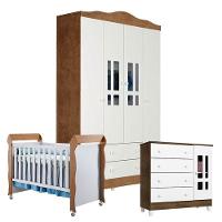 Quarto De Bebê Ariel 4 Portas Com Berço Mirelle Branco Acetinado Amadeirado - Carolina - 1