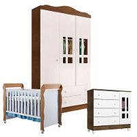 Quarto De Bebê Ariel 3 Portas Com Berço Mirelle Branco Acetinado Amadeirado - Carolina - 1