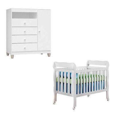 Berço Americano e Cômoda Infantil Lila Ternura Baby 1 Porta 4 Gavetas MDF e MDP 154cm Branco