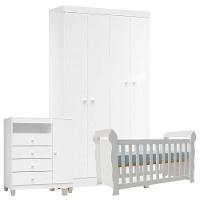 Quarto De Bebê 4 Portas Ternura Baby Com Berço Lara Branco Brilho - Incorplac - 1