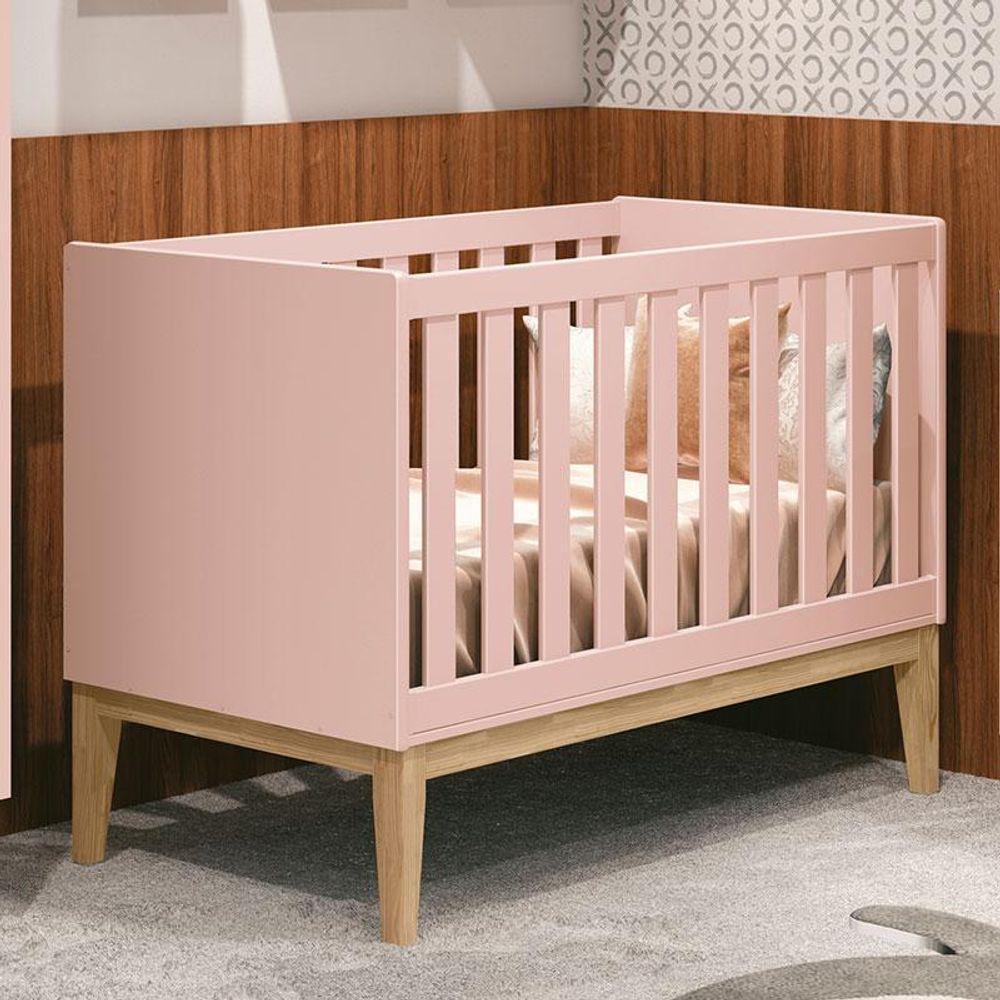 Berço Americano New Classic Rosa Com Pés Madeira Natural E Colchão Ortobom - Reller - 3