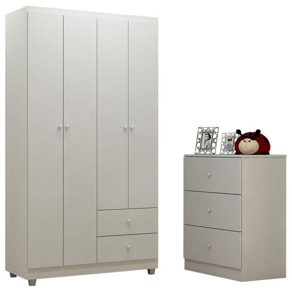 Guarda Roupa E Cômoda Infantil Louise Branco Brilho - Ajl - 1