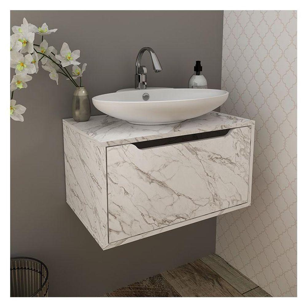 Balcão Gabinete Para Banheiro Suspenso Ambiente Bn3646 Mármore Branco - Tecnomobili - 1