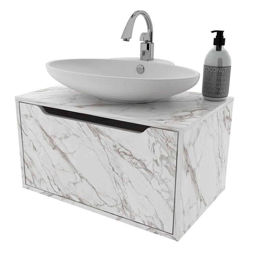 Balcão Gabinete Para Banheiro Suspenso Ambiente Bn3646 Mármore Branco - Tecnomobili - 4