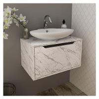 Balcão Gabinete Para Banheiro Suspenso Ambiente Bn3646 Mármore Branco - Tecnomobili - 1