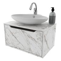 Balcão Gabinete Para Banheiro Suspenso Ambiente Bn3646 Mármore Branco - Tecnomobili - 4