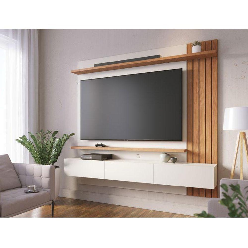 Painel Para Tv Home Suspenso Ambiente Juriti 1.8 Off White Matte Freijó - Colibri - 1