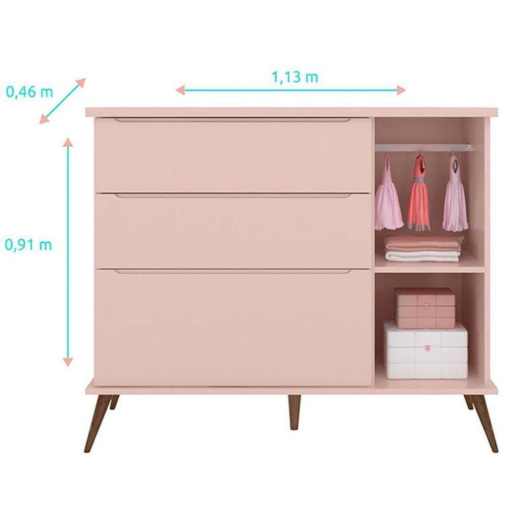 Cômoda Infantil Com Porta E Mesa De Apoio Alice Rosa Acetinado - Phoenix - 3