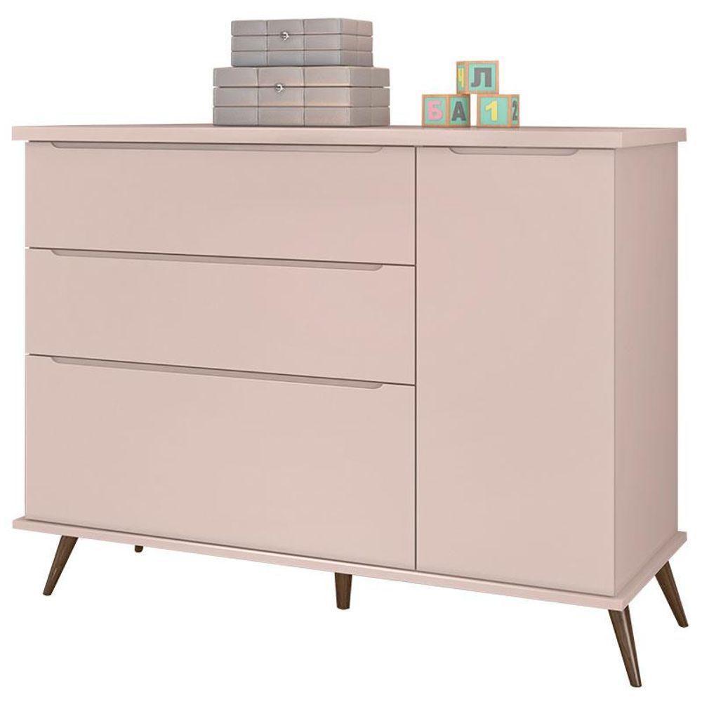 Cômoda Infantil Com Porta E Mesa De Apoio Alice Rosa Acetinado - Phoenix - 4