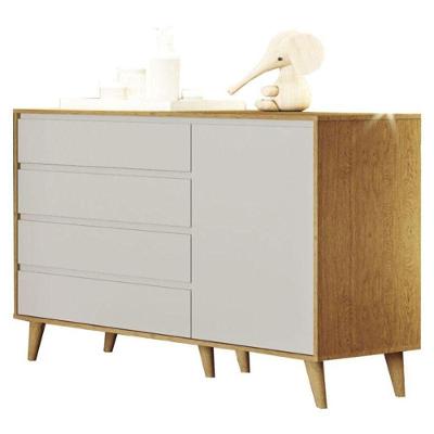 Cômoda Infantil Gran Lorena 4 Gavetas MDF com Puxadores Off White Bétula