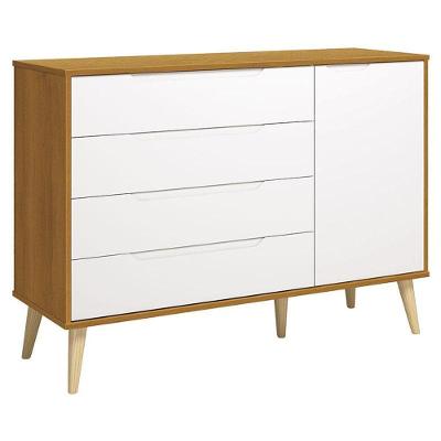 Cômoda Retrô Elfe com Porta 4 Gavetas MDF Puxador Embutido Branco Acetinado Savana