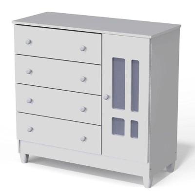 Cômoda Infantil Ariel 4 Gavetas em MDF com Porta Branco Brilhante para Quarto