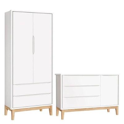 Cômoda com Porta e Guarda Roupa Infantil New Classic 3 Gavetas MDF Puxador Metal Branco