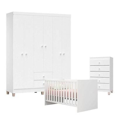 Quarto de Bebê Ternura Baby 6 Portas 7 Gavetas em MDP 150cm Branco Brilho Incorplac