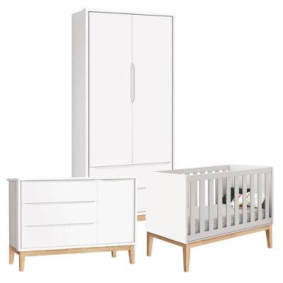 Quarto de Bebê Classic Guarda Roupa Infantil 2 Portas Giratórias 2 Gavetas MDF Branco