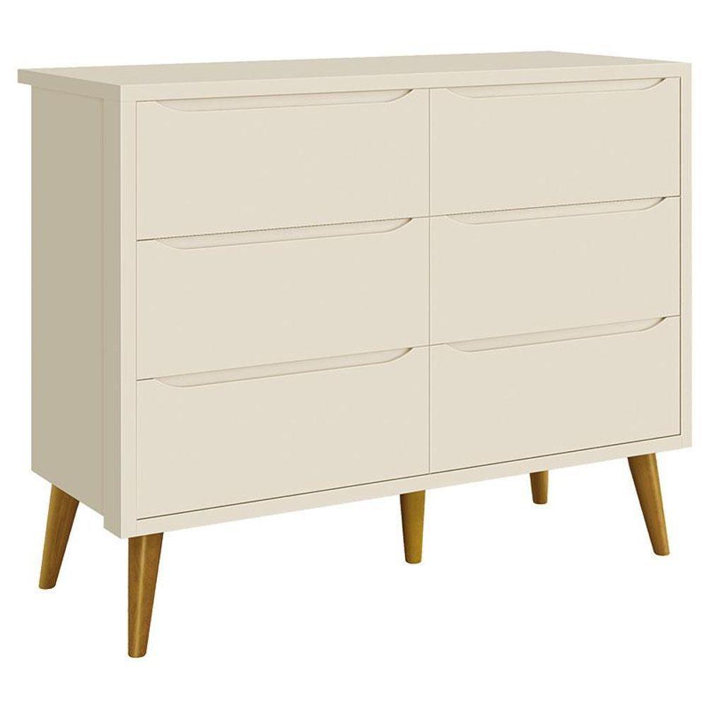 Cômoda Infantil 6 Gavetas Retrô Theo Areia Acetinado Com Pés Madeira - Reller - 1