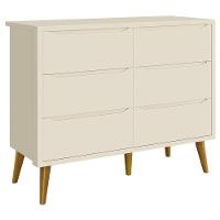 Cômoda Infantil 6 Gavetas Retrô Theo Areia Acetinado Com Pés Madeira - Reller - 1