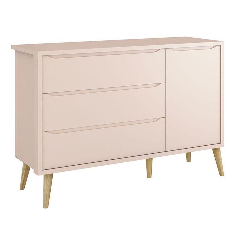 Cômoda Infantil Theo 1 Porta Rosa Com Pés Madeira Natural - Reller - 1