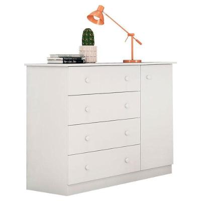 Cômoda Infantil Helena 4 Gavetas em MDF com Puxador Bola Branco Brilhante com Porta