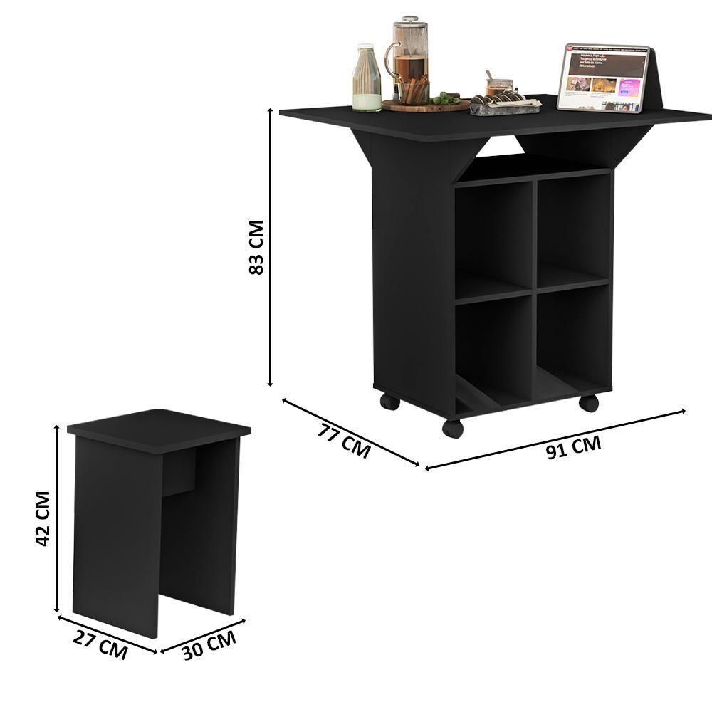 Mesa Retrátil Com 4 Bancos Embutidos Preto Annie Basoto - 3