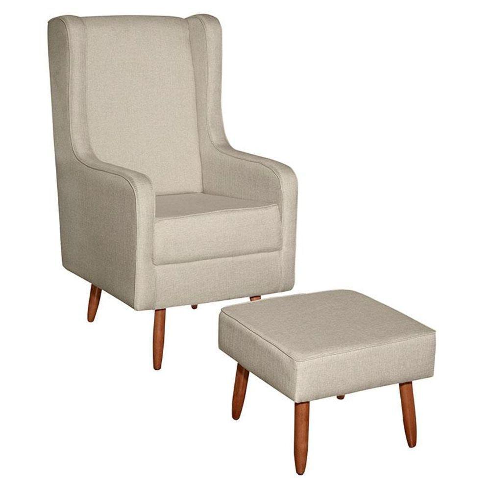 Poltrona Amamentação Aquila Com Puff Linho Bege Pés Palito - Fratello - 1