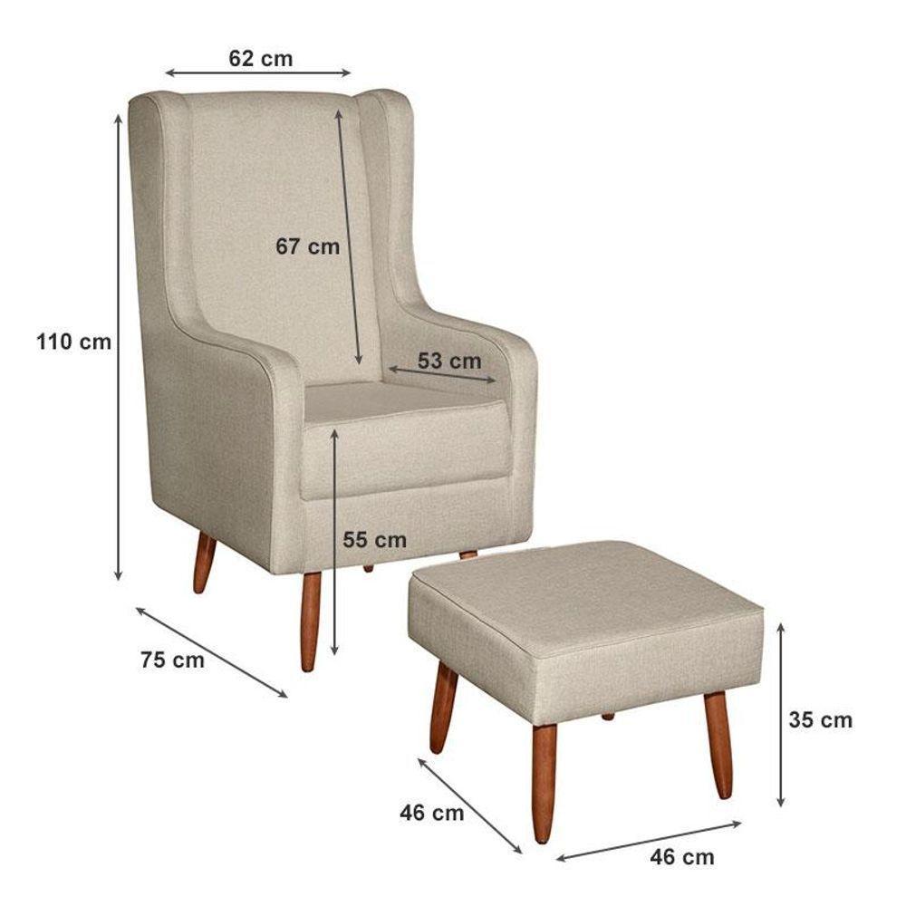 Poltrona Amamentação Aquila Com Puff Linho Bege Pés Palito - Fratello - 7