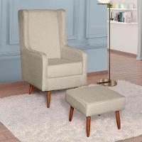 Poltrona Amamentação Aquila Com Puff Linho Bege Pés Palito - Fratello - 5