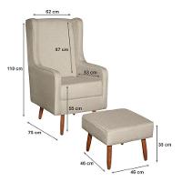 Poltrona Amamentação Aquila Com Puff Linho Bege Pés Palito - Fratello - 7