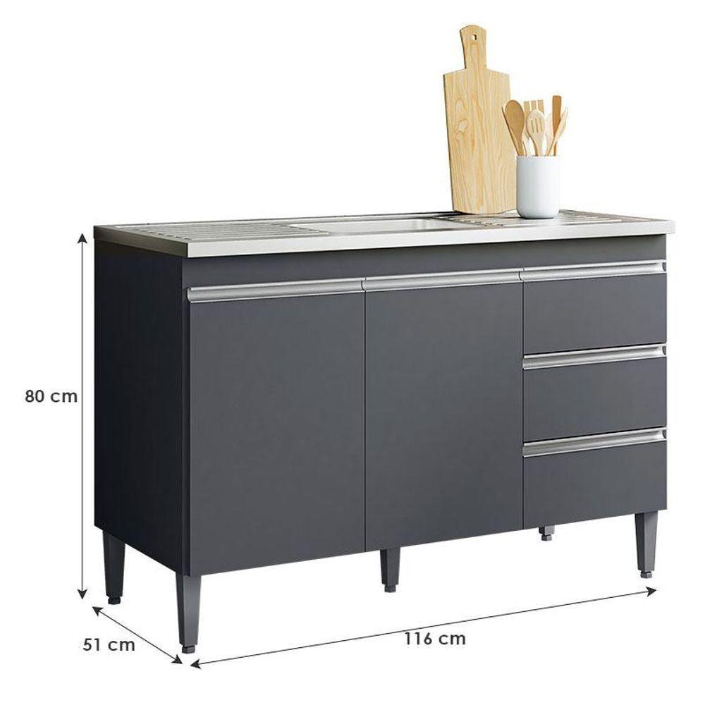 Balcão De Pia Andréia 120 Cm Cinza Fosco - Ajl - 4