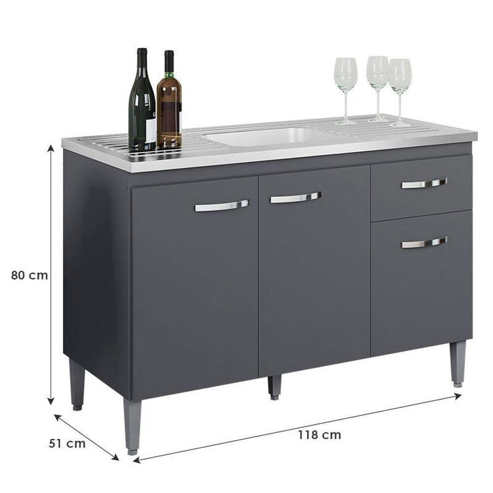 Balcão De Pia Gabriela 120 Cm Cinza Fosco - Ajl - 3