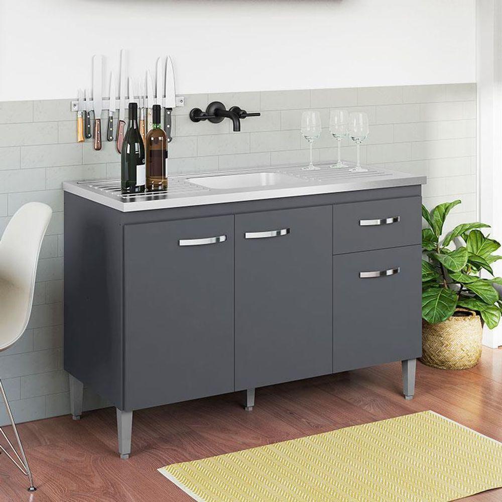 Balcão De Pia Gabriela 120 Cm Cinza Fosco - Ajl - 4